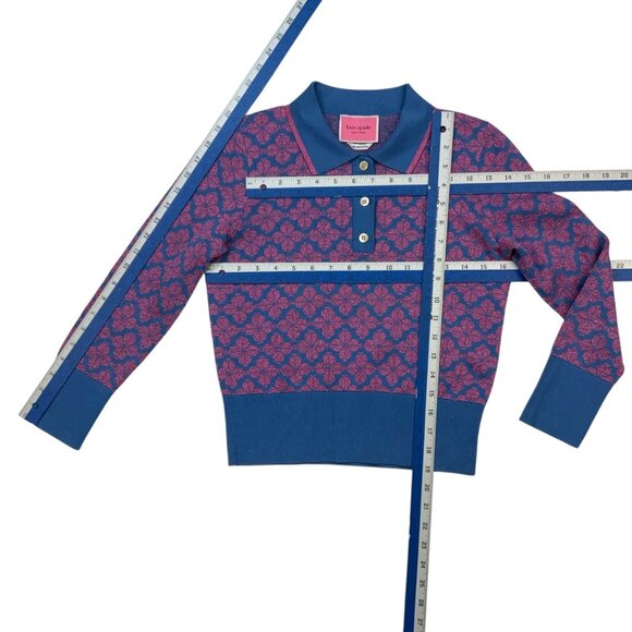 Kate Spade Spade Flower Polo Sweater XS Vibrant Blue Pink - Picture 6 of 14